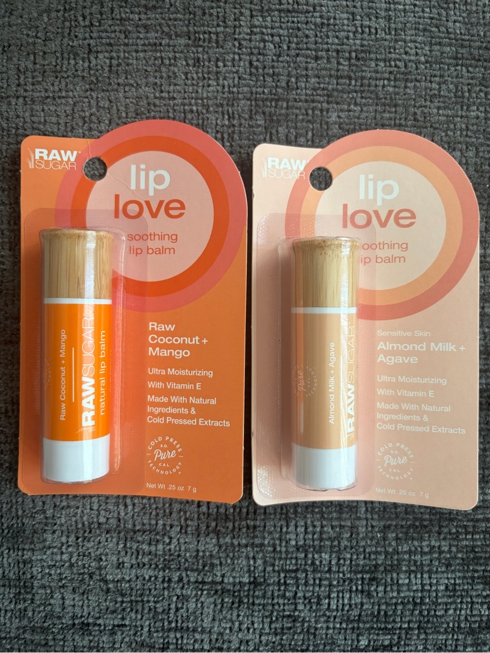Raw Sugar Lip Love Soothing Lip Balm Duo- Coconut + Mango and Almond Milk Agave